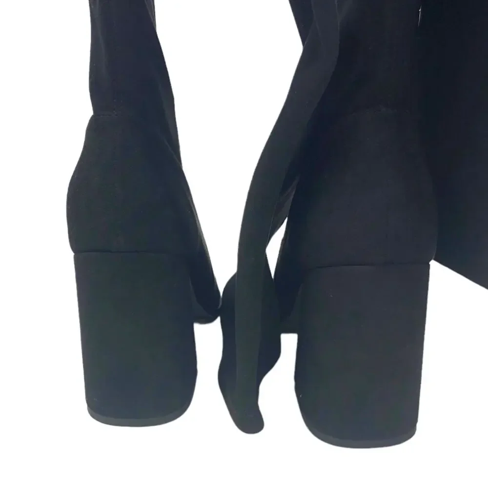 STEVE MADDEN Tava Black Over the Knee Boots 10 Block Heel Suede
